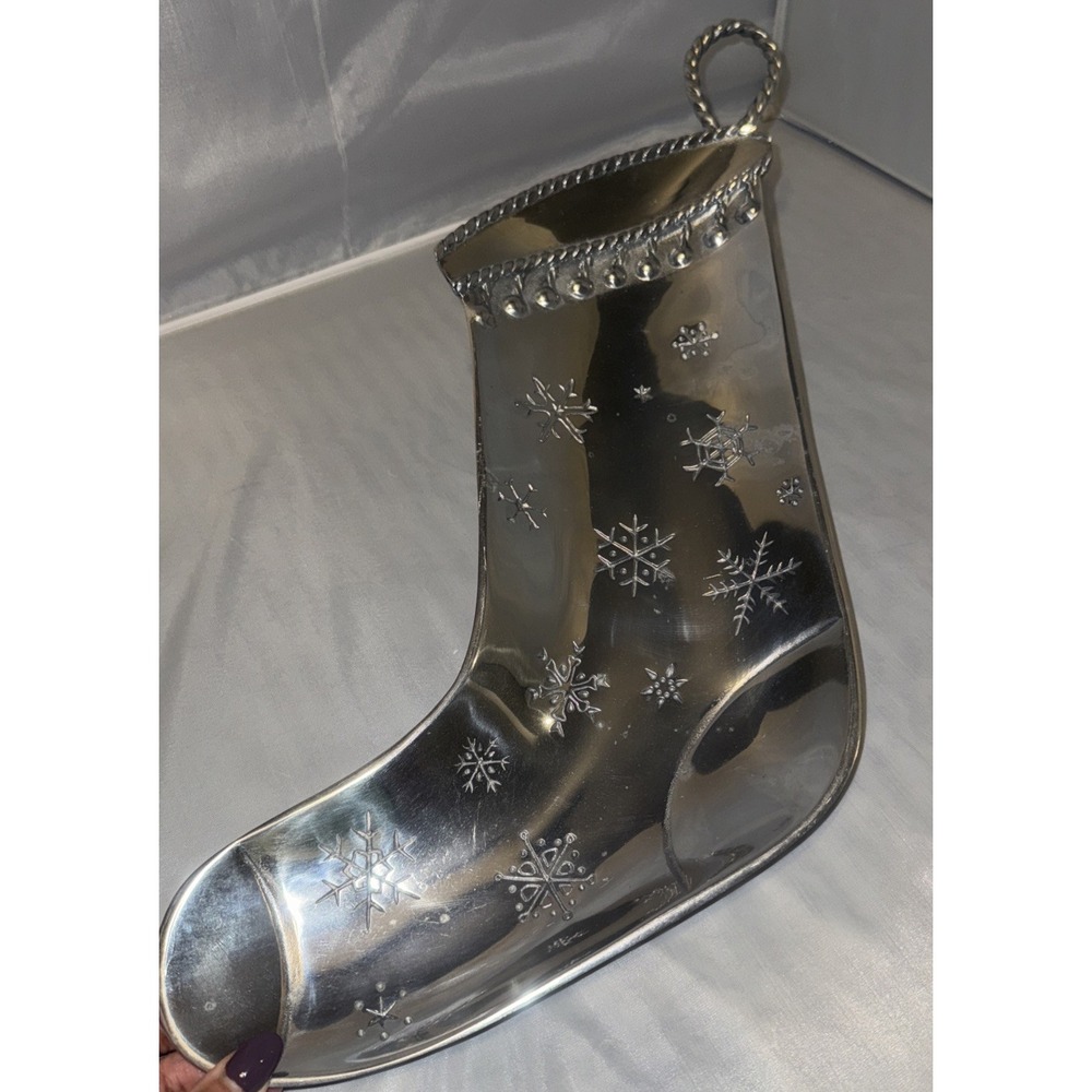 Mariposa Cast Aluminum Christmas Stocking Serving Decor Dish Vintage Metal 19"